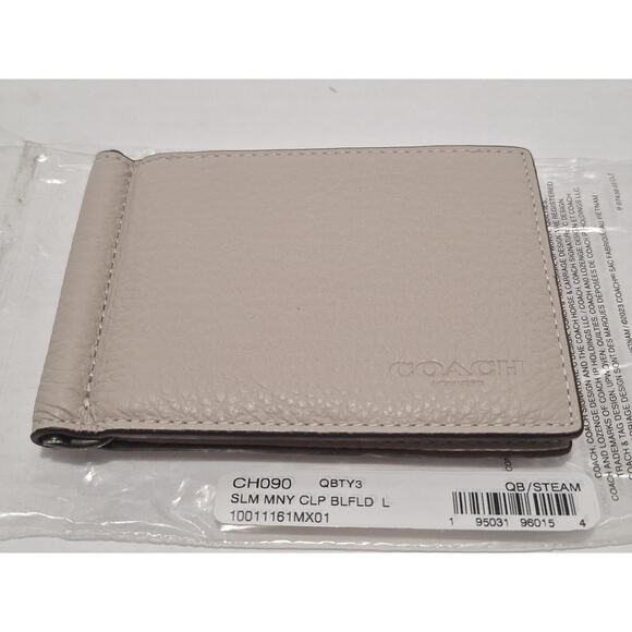 Coach Slim Money Clip Bifold Wallet QB/Steam Leather - Picture 4 of 5